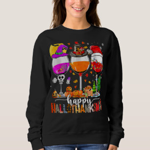 Camiseta Feliz Hallothanksmas Vinho Vidro Bruxa Noel Hat