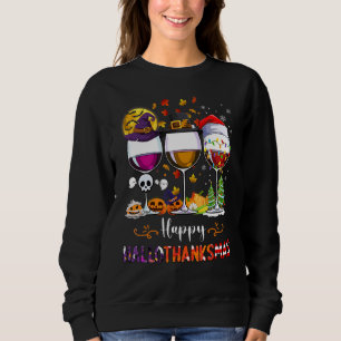 Camiseta Feliz Hallothanksmas Vinho Vidro Bruxa Noel Hat