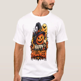 Camiseta Feliz Halloween Abóbora Assustadora Fantasmas e Ca