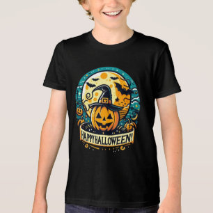 Camiseta Feliz Halloween Abóbora com Chapéu de Bruxa Lua Ch