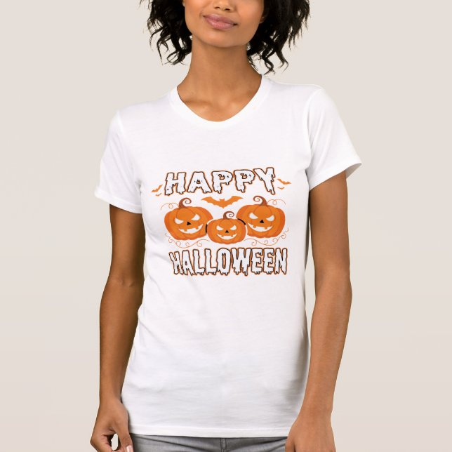 Camiseta Feliz Halloween Abóbora Morcego Vetor (Frente)