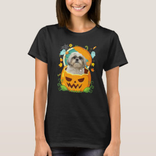 Camiseta Feliz Halloween Abóbora Shih Tzu Cão Bruxa Fofa Ca
