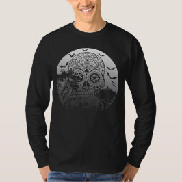 Camiseta Feliz Halloween Açúcar Crânio Cachorro Cheia Lua 1