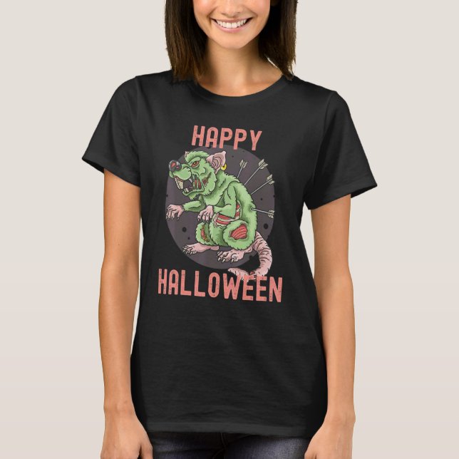 Camiseta Feliz Halloween Assustador, Horror Zombie Rat Cost (Frente)