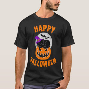 Camiseta Feliz Halloween Assustador Pumpkin Black Cat Wogon