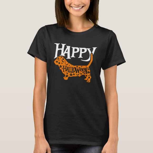 Camiseta Feliz Halloween Basset Hound (Frente)