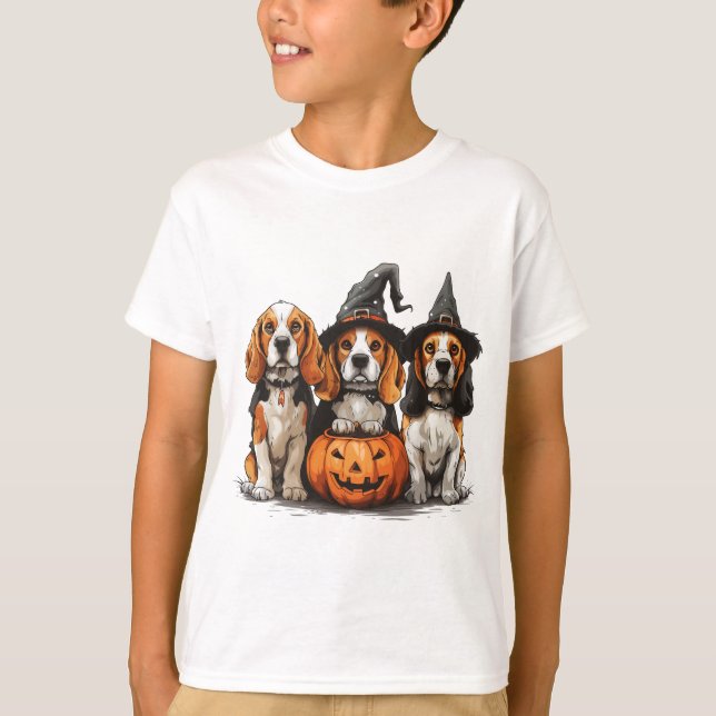 Camiseta Feliz Halloween Beagle Dogs Jack O Lantern (Frente)