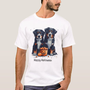 Camiseta Feliz Halloween Bernarês Cães de Montanha Pumpkin