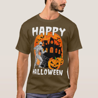 Camiseta Feliz Halloween Black Cat Pumpkin Mummy Bats Haunt