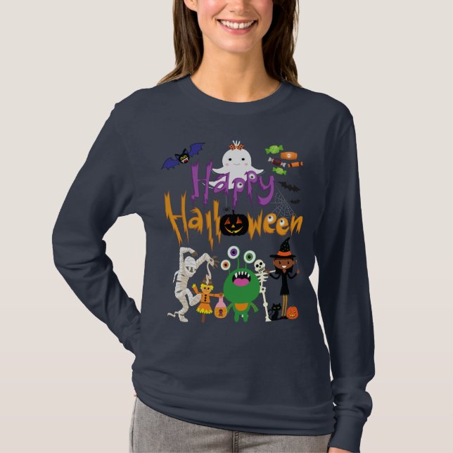 Camiseta Feliz Halloween, Bonito e Louco (Frente)