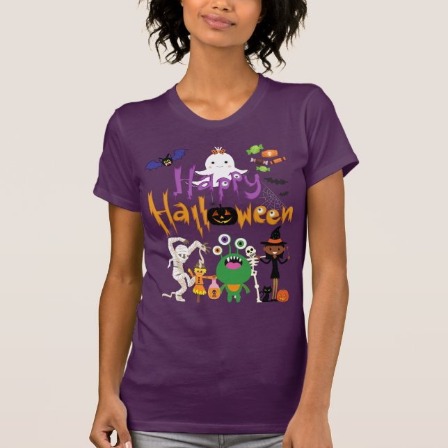 Camiseta Feliz Halloween, Bonito e Louco (Frente)