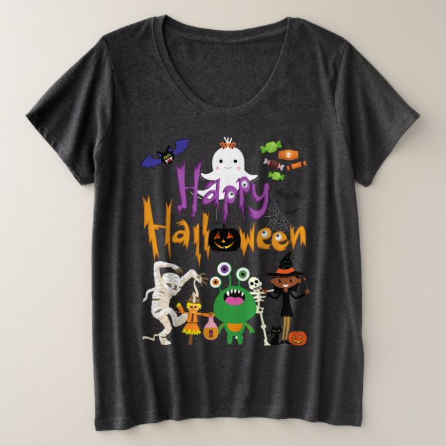 Camiseta Feliz Halloween, Bonito e Louco (Frente do Design)