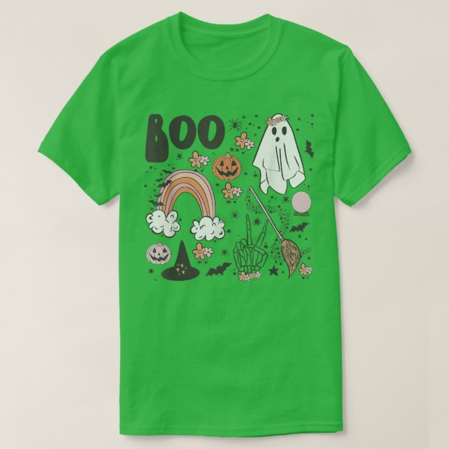 Camiseta Feliz Halloween Boo Aranhas Bruxas Hat Rainbow Hal (Frente do Design)