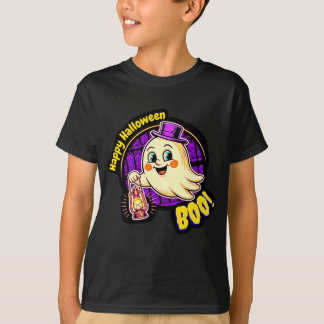Camiseta Feliz Halloween BOO! Fantasma Retro Fofo com Lante