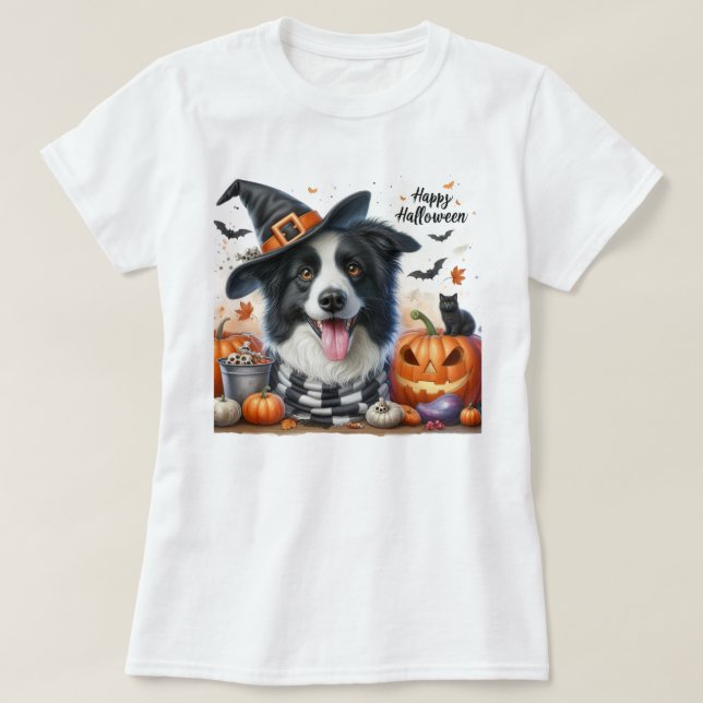 Camiseta Feliz Halloween Border Collie Dog Lovers (Frente do Design)