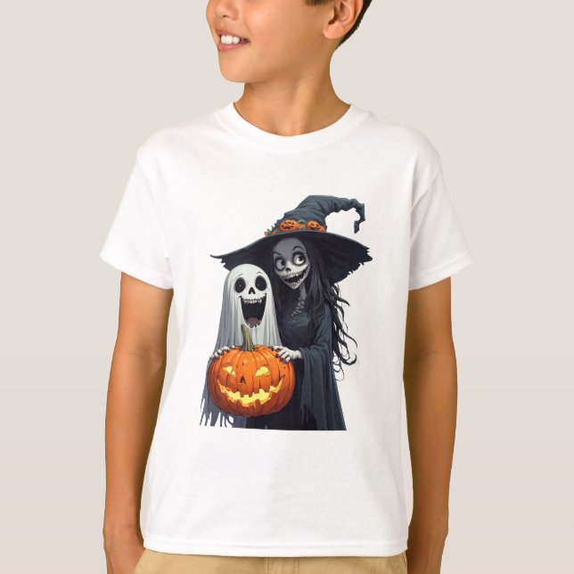 Camiseta Feliz Halloween Bruxa Fantasma Abóbora 🪄 (Frente)