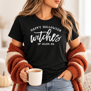 Camiseta Feliz Halloween Bruxas Branco Script Personalizado