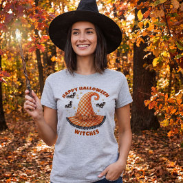 Camiseta Feliz Halloween Bruxas Chapéu de Bruxa Xadrez Lara