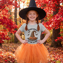 Camiseta Feliz Halloween Bruxas Chapéu Laranja e Preto Xadr