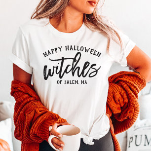 Camiseta Feliz Halloween Bruxas Negras de Script Personaliz