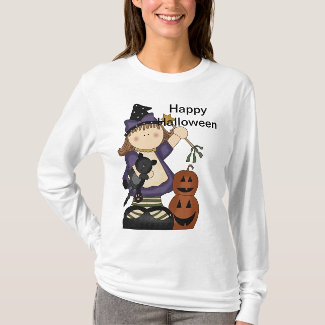 Camiseta Feliz Halloween, Bruxinha Longa (Frente)
