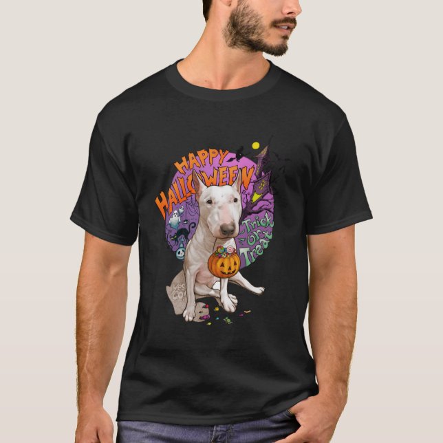 Camiseta Feliz Halloween Bull Terrier Costume Cute Bully Do (Frente)