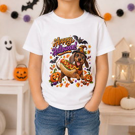 Camiseta Feliz Halloween Cachorro-Quente Dachshund Engraçad