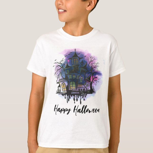 Camiseta Feliz Halloween, Casa Assombrada (Frente)