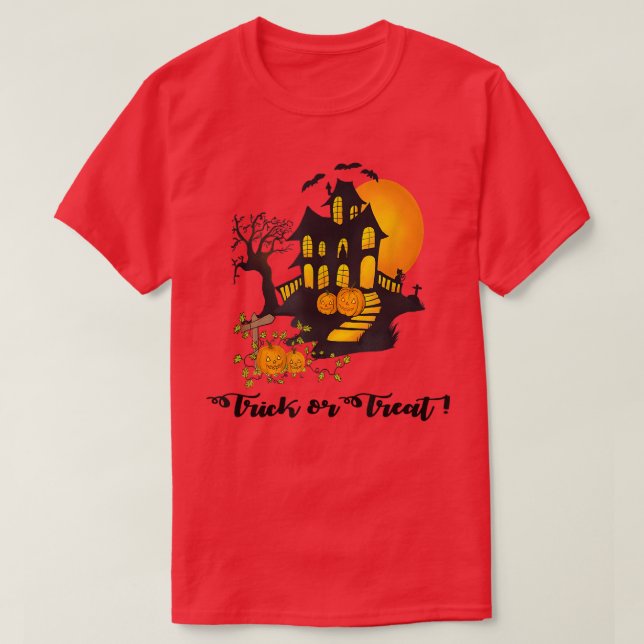 Camiseta Feliz Halloween, Casa Assombrada (Frente do Design)