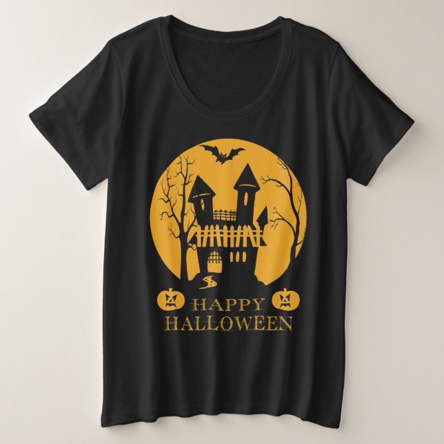 Camiseta Feliz Halloween, Casa Assombrada (Frente do Design)