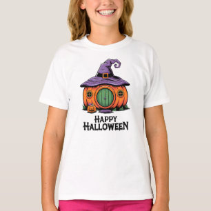 Camiseta Feliz Halloween Casa de Abóbora e Chapéu de Bruxa 