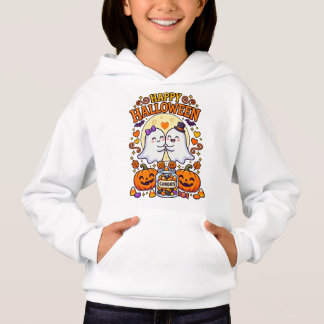 Camiseta Feliz Halloween Casal de Fantasmas Fofos com Pote