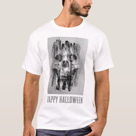 Camiseta Feliz Halloween. Caveira aflita