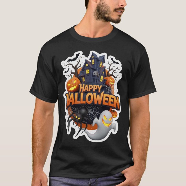 Camiseta Feliz Halloween, celebração assustadora (Frente)