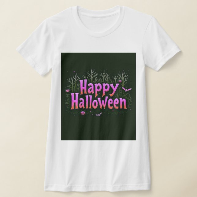 Camiseta Feliz Halloween com Brilho no Escuro (Postura )
