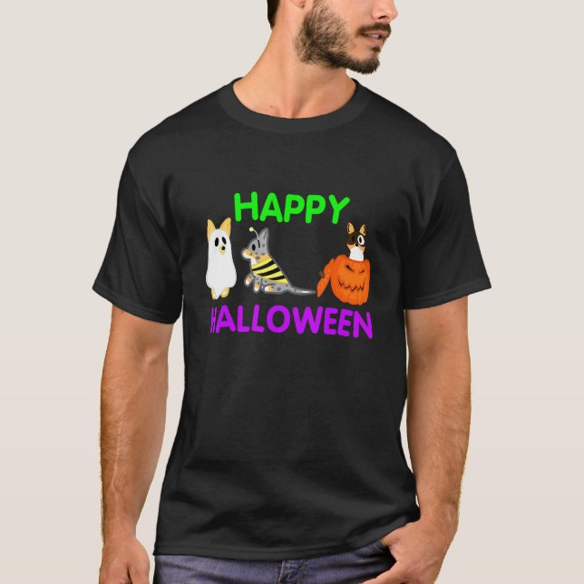 Camiseta Feliz Halloween Corgis (Frente)
