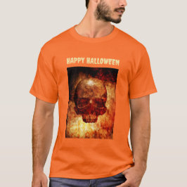 Camiseta Feliz Halloween. Crânio humano 3D.