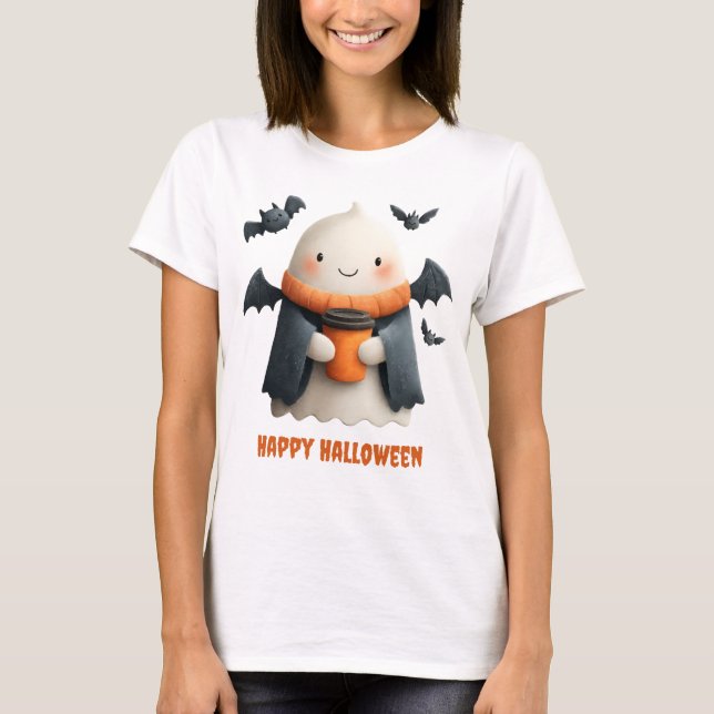 Camiseta Feliz Halloween - Cute Ghost Design (Frente)
