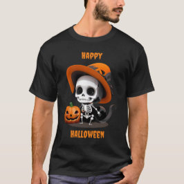 Camiseta Feliz Halloween Cute Kawaii Skeleton & Pumpkin