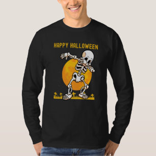 Camiseta Feliz Halloween Cute Scaring Skeleton Dabbing Moon