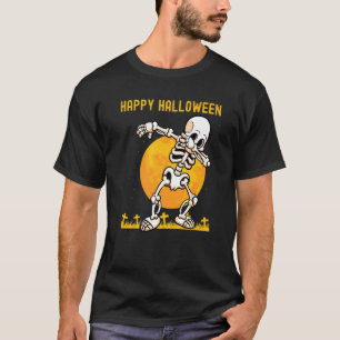 Camiseta Feliz Halloween Cute Scaring Skeleton Dabbing Moon
