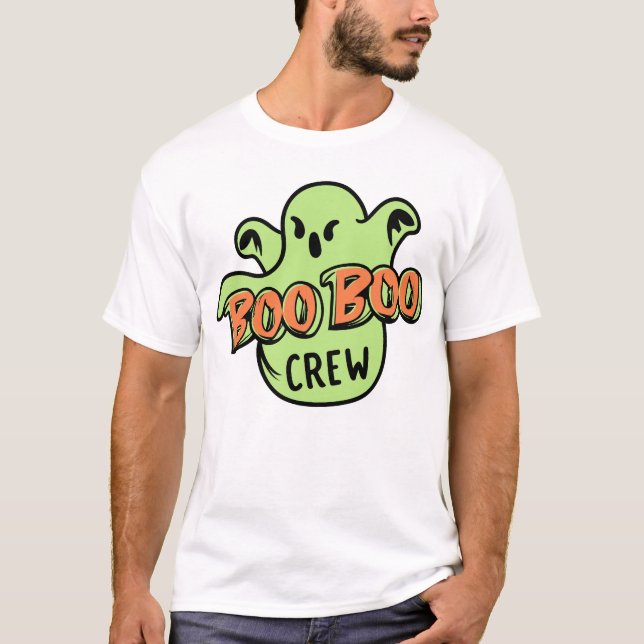 Camiseta Feliz Halloween Da Tripulação De Boo Com Fantasma  (Frente)
