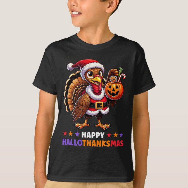 Camiseta Feliz Halloween de Hallothanksmas Dia de Ação de G (Frente)