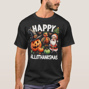 Camiseta Feliz Halloween de Hallothanksmas Feliz Natal Thad