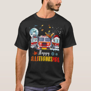 Camiseta Feliz Halloween do Caminhão de Fogo dos Bombeiros 