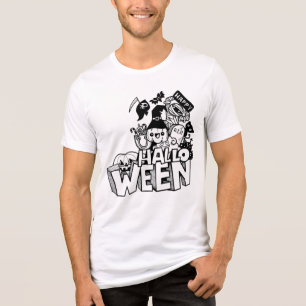 Camiseta Feliz Halloween Doodle Pumpkin Cat Mummy