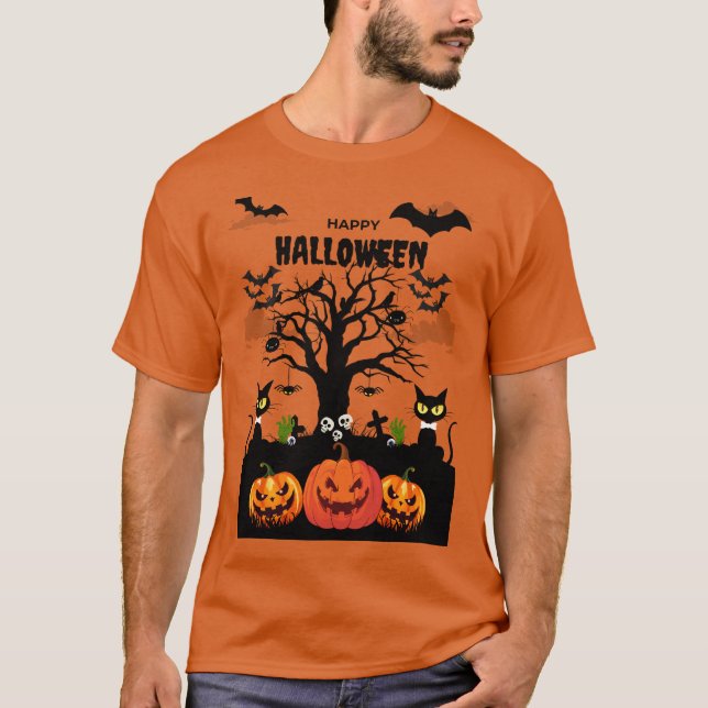 Camiseta feliz halloween em fonte assustadora (Frente)