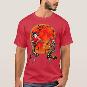 Camiseta Feliz Halloween Engraçado Skeleton Dançando Guitar