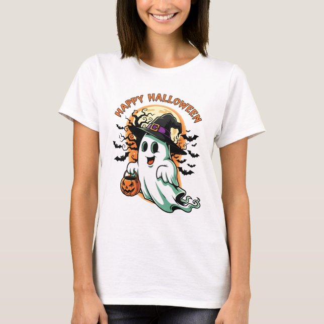 Camiseta "Feliz Halloween" Fantasma (Frente)