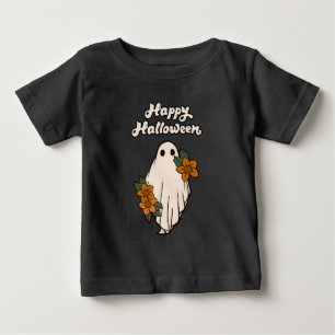Camiseta Feliz Halloween Fantasma Fofo com Flores
